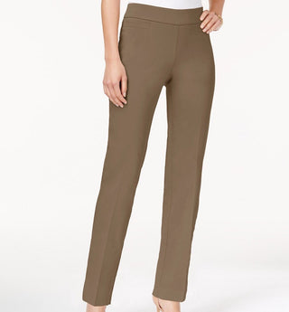 Calça feminina justa com controle de barriga e ajuste na cintura JM Collection, tamanho grande, marrom