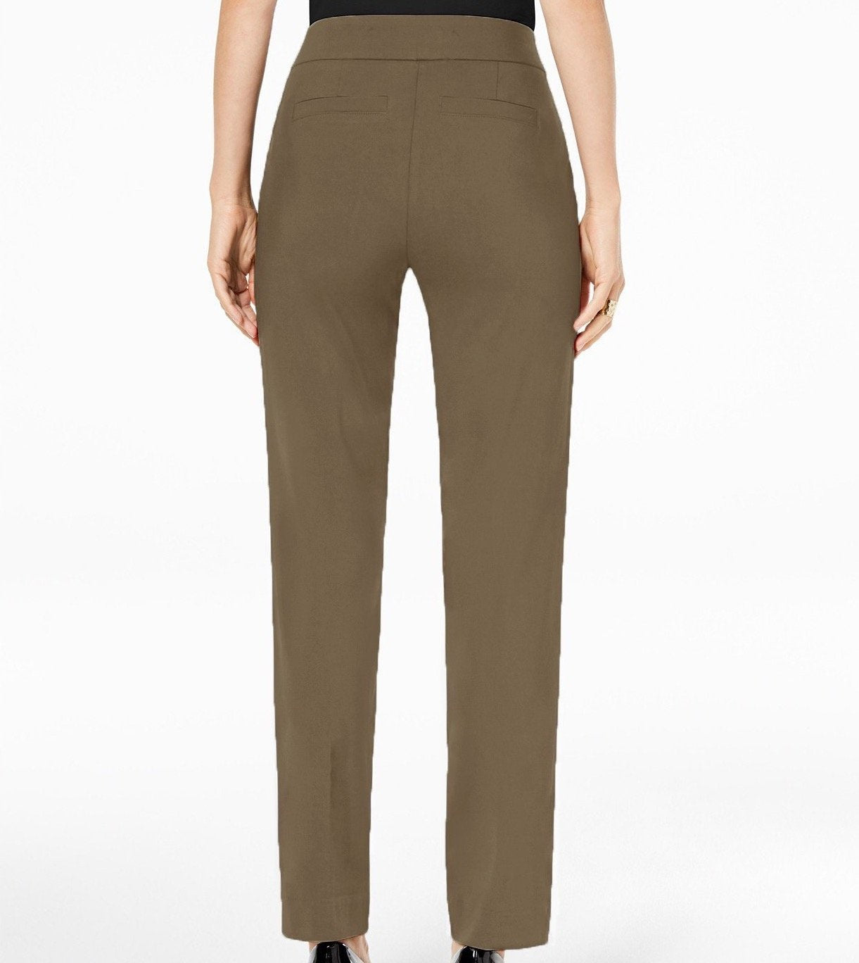 Calça feminina justa com controle de barriga e ajuste na cintura JM Collection, tamanho grande, marrom