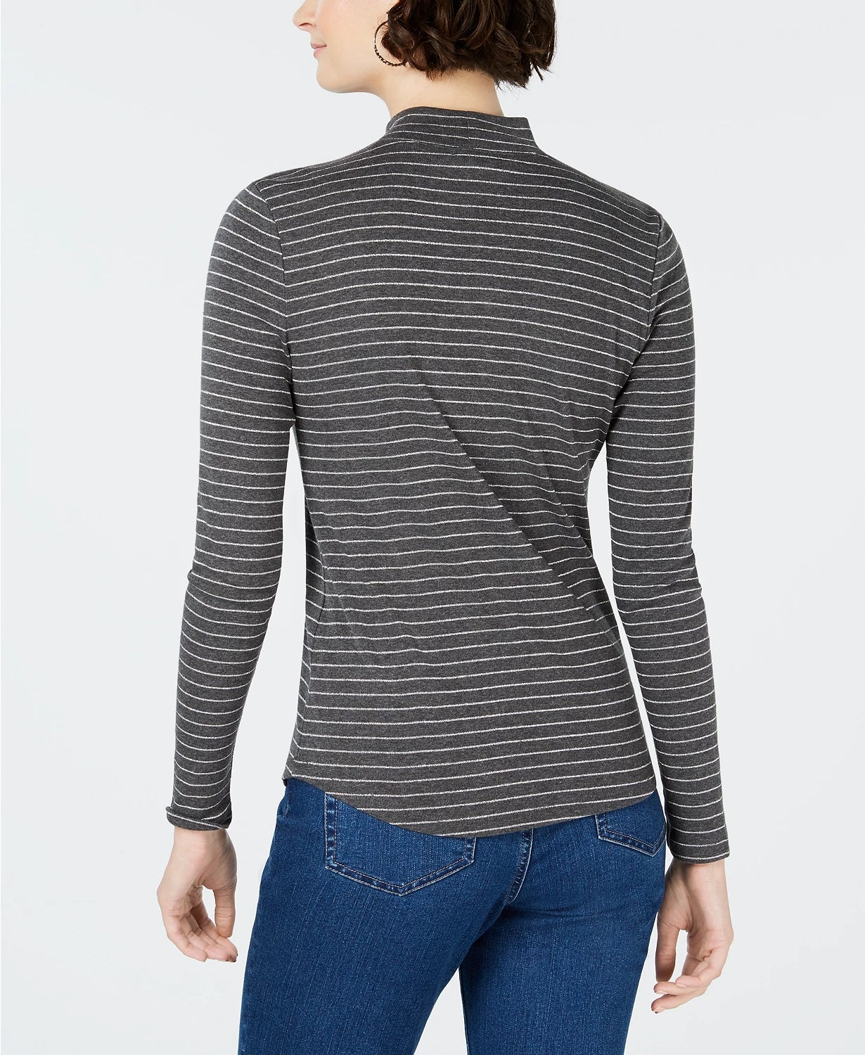 Camiseta feminina de algodão listrada com gola alta Charter Club, cinza escuro, tamanho XXG