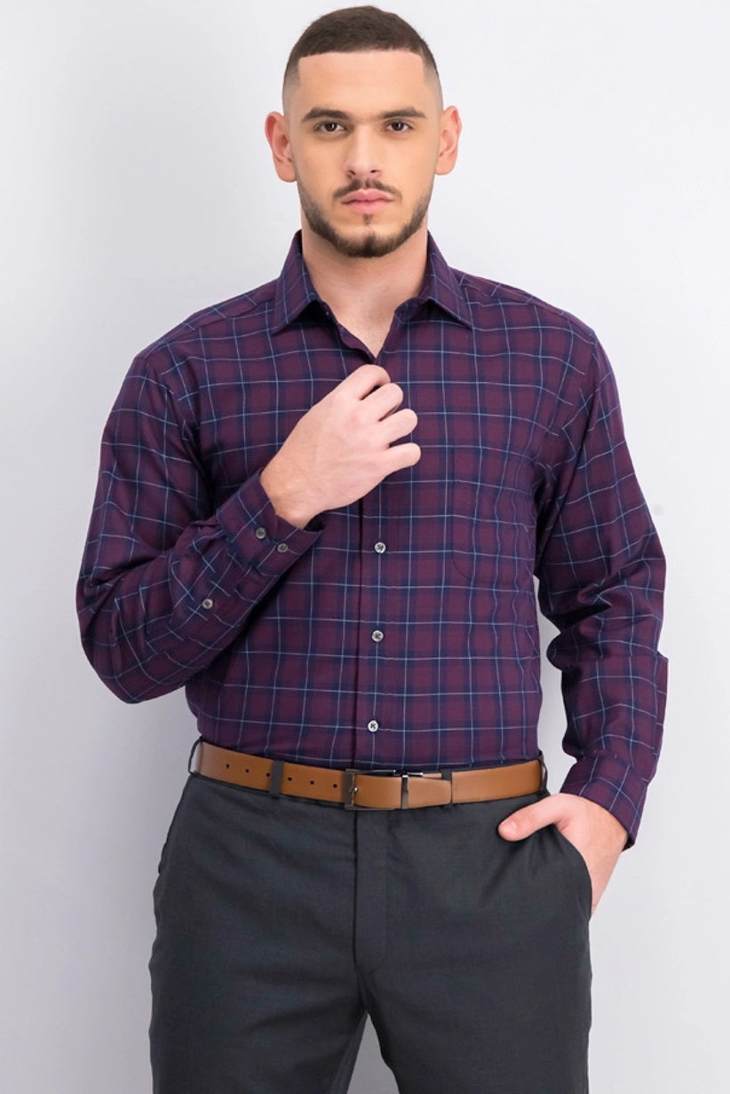Camisa social masculina Club Room Classic/Regular Fit, sarja elástica, xadrez pied-de-poule, vermelha, tamanho 17,5 x 36-37"