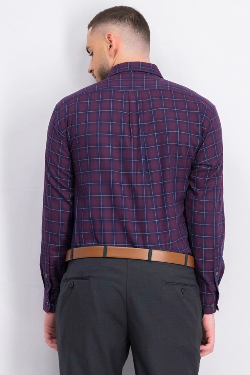 Camisa social masculina Club Room Classic/Regular Fit, sarja elástica, xadrez pied-de-poule, vermelha, tamanho 17,5 x 36-37"