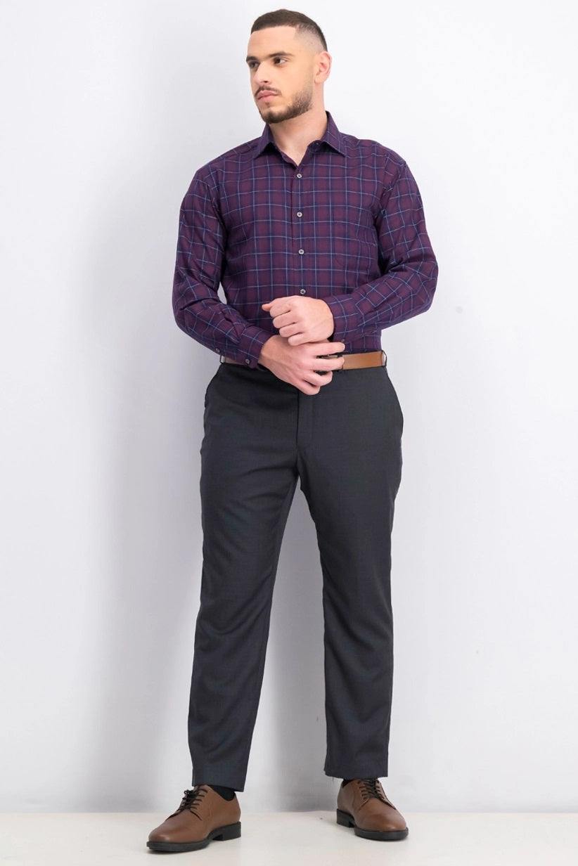 Camisa social masculina Club Room Classic/Regular Fit, sarja elástica, xadrez pied-de-poule, vermelha, tamanho 17,5 x 36-37"