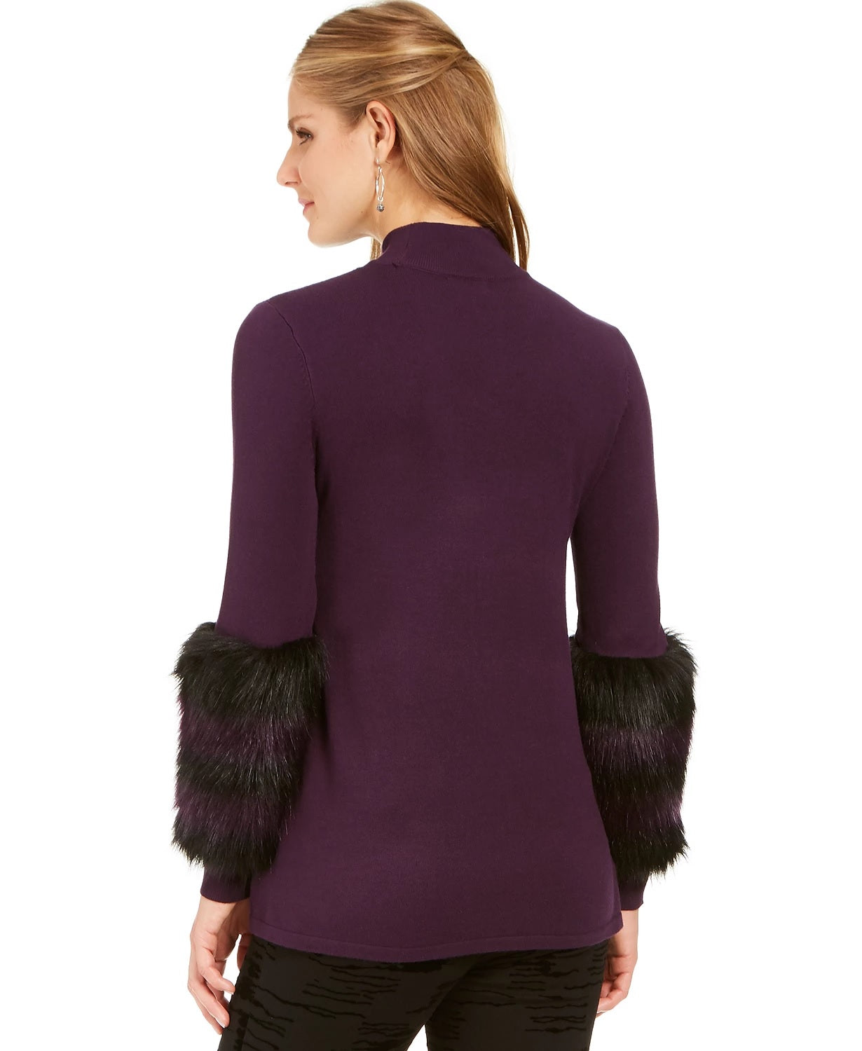Alfani Suéter feminino pequeno com acabamento em pele sintética, roxo, tamanho pequeno