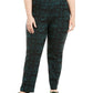 Calça feminina plus size jacquard verde, tamanho 20W, da coleção JM