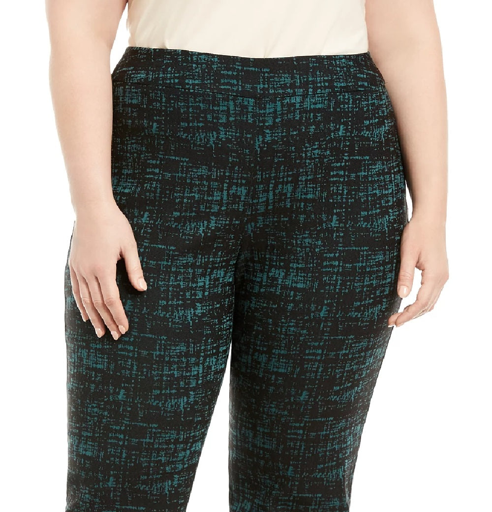 Calça feminina plus size jacquard verde, tamanho 20W, da coleção JM