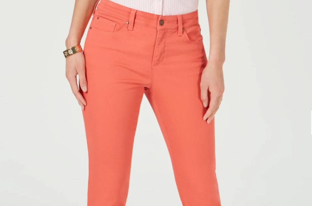 Calça jeans feminina Lexington reta, rosa, tamanho 14, Charter Club