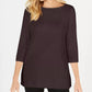 Karen Scott Blusa de malha feminina de algodão com gola canoa e manga 3/4, preta, tamanho médio