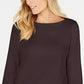 Karen Scott Blusa de malha feminina de algodão com gola canoa e manga 3/4, preta, tamanho médio