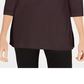 Karen Scott Blusa de malha feminina de algodão com gola canoa e manga 3/4, preta, tamanho médio
