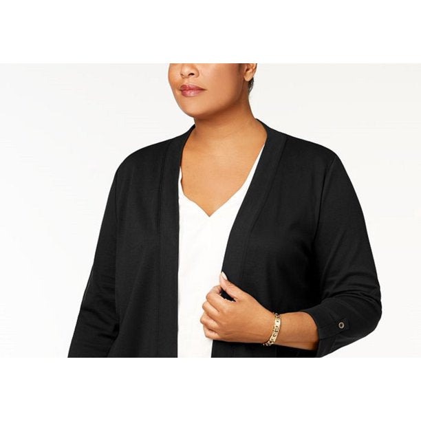 Karen Scott Cardigan feminino de algodão aconchegante, preto, tamanho pequeno
