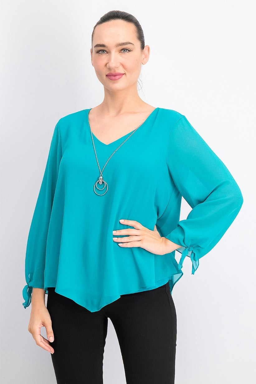 Blusa feminina com colar assimétrico JM Collection, azul, tamanho pequeno