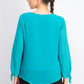 Blusa feminina com colar assimétrico JM Collection, azul, tamanho pequeno