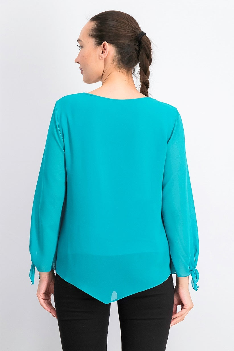 Blusa feminina com colar assimétrico JM Collection, azul, tamanho pequeno