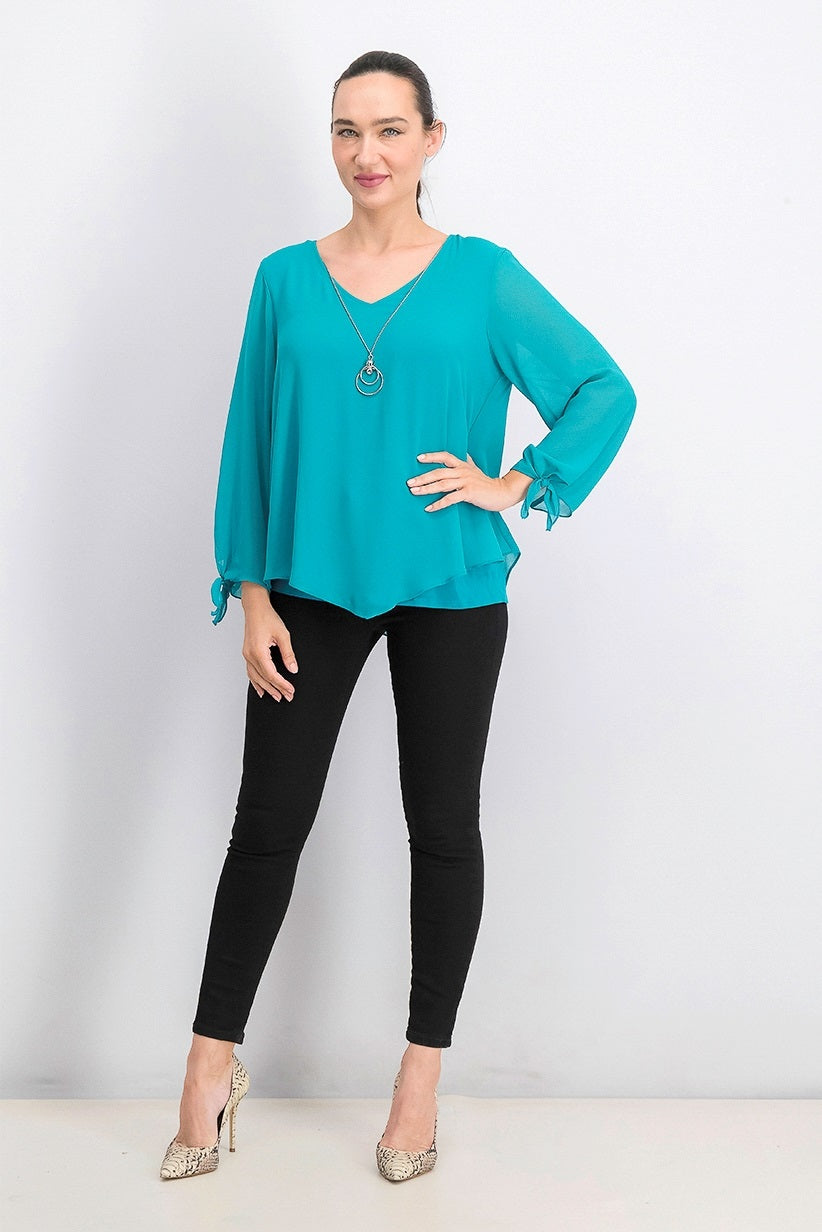 Blusa feminina com colar assimétrico JM Collection, azul, tamanho pequeno