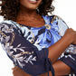 JM Collection Top estampado com manga transparente feminino, azul marinho, tamanho pequeno