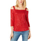 Blusa feminina com lantejoulas e ombros descobertos, tamanho médio, vermelha, da INC International Concepts