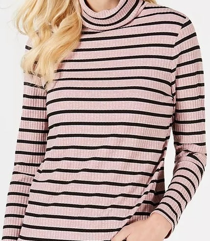 Charter Club Feminino Listrado Canelado Gola Alta Rosa Tamanho P