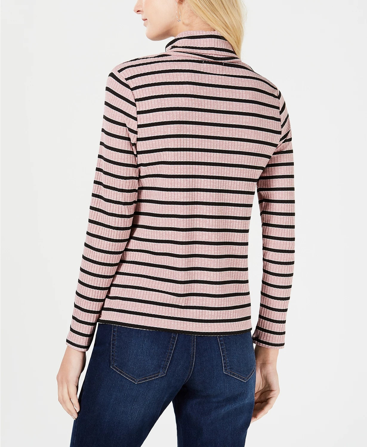 Charter Club Feminino Listrado Canelado Gola Alta Rosa Tamanho P