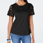 Camiseta feminina Charter Club de algodão com renda e detalhes, preta, tamanho X-S