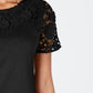 Camiseta feminina Charter Club de algodão com renda e detalhes, preta, tamanho X-S