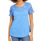 Camiseta feminina Charter Club de algodão com renda e detalhes turquesa, tamanho X-S