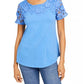 Camiseta feminina Charter Club de algodão com renda e detalhes turquesa, tamanho X-S