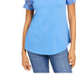 Camiseta feminina Charter Club de algodão com renda e detalhes turquesa, tamanho X-S