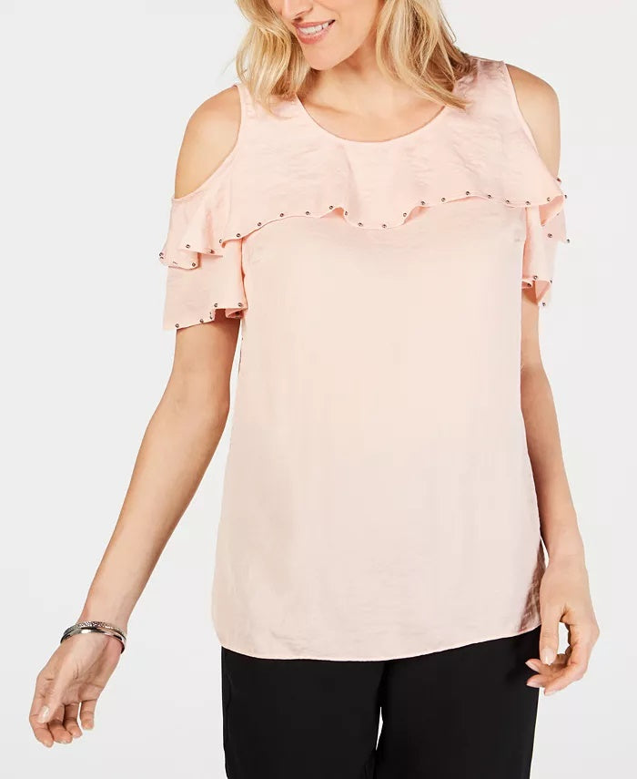 Blusa feminina com babados e ombros de fora, rosa, tamanho grande, da coleção JM