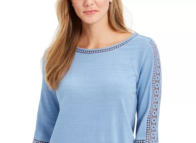 Top de crochê feminino Charter Club com detalhes, tamanho médio, azul, extra grande