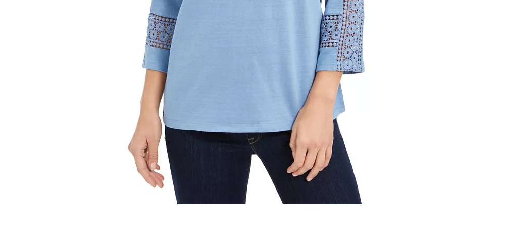 Top de crochê feminino Charter Club com detalhes, tamanho médio, azul, extra grande