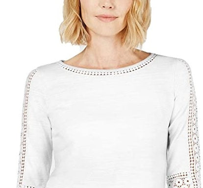 Top de crochê feminino Charter Club com detalhes, branco, tamanho pequeno