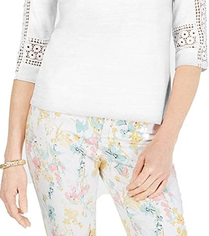 Top de crochê feminino Charter Club com detalhes, branco, tamanho pequeno