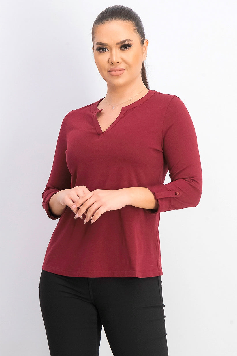 Charter Club Petite Supima Cotton Top com decote aberto para mulheres, vinho, tamanho médio