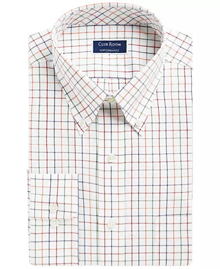 Club Room Men's Classic/Regular Fit Stretch Tattersall Dress Shirt White Size 16.5X34-35