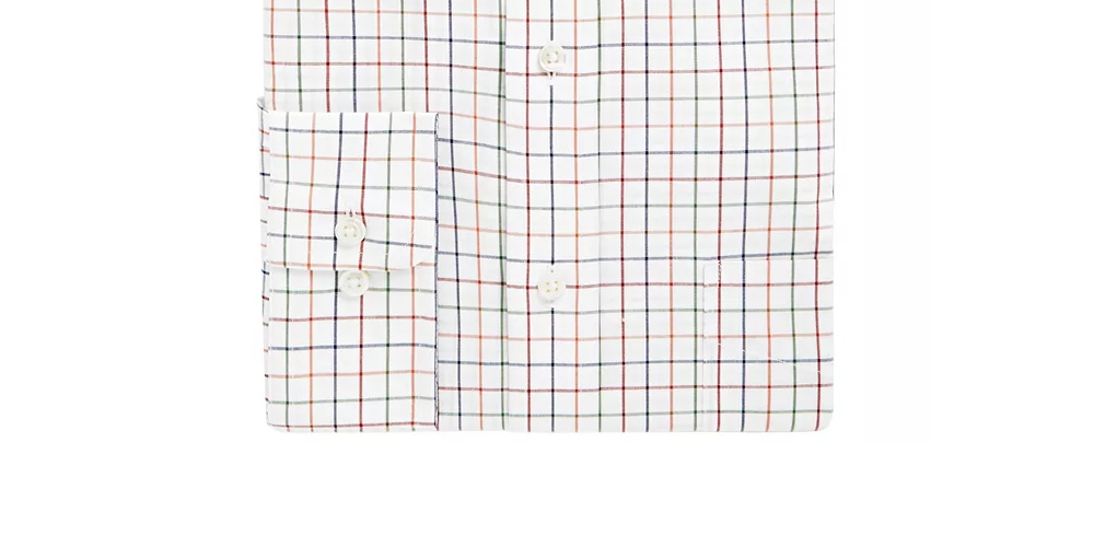 Camisa social masculina Club Room Classic/Regular Fit Stretch Tattersall, branca, tamanho 16,5 x 34-35