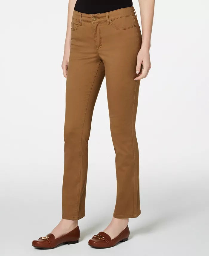 Calça jeans feminina Lexington reta Charter Club, marrom médio, tamanho 4, pequena