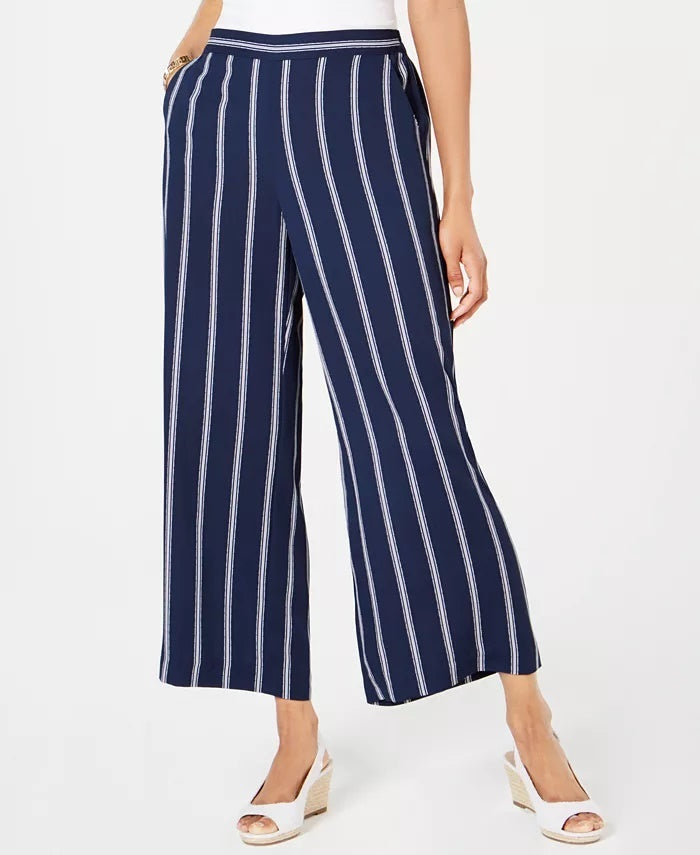 Calça feminina listrada e larga Charter Club, azul, tamanho grande