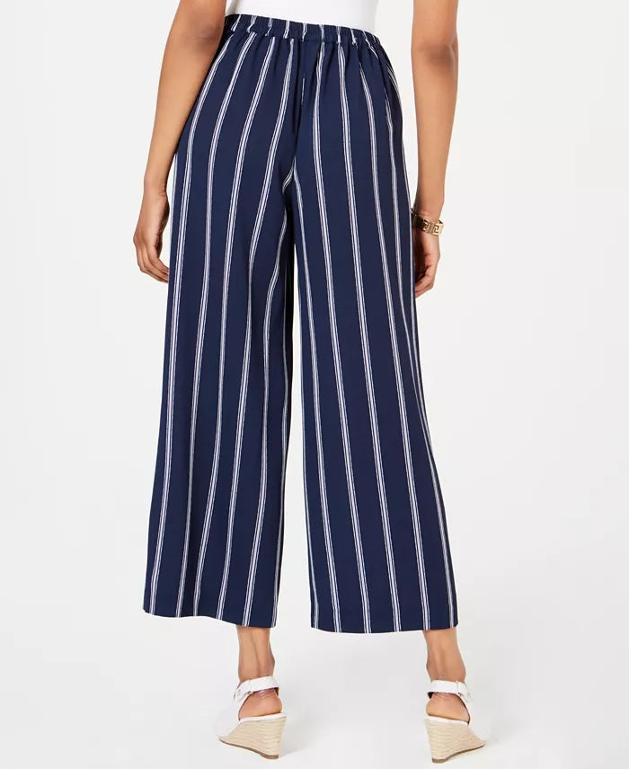 Calça feminina listrada e larga Charter Club, azul, tamanho grande