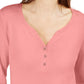 Karen Scott Top Henley de Algodão Feminino Rosa Tamanho Médio