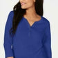 Camisa Henley de algodão pequena Karen Scott feminina, azul, tamanho pequeno
