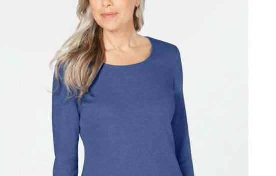 Karen Scott Top feminino de algodão com decote redondo, tamanho pequeno, azul