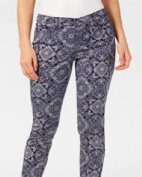 Calça jeans skinny com controle de barriga estampada feminina Charter Club, tamanho 14, azul