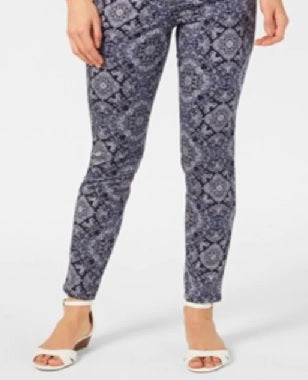 Calça jeans skinny com controle de barriga estampada feminina Charter Club, tamanho 14, azul