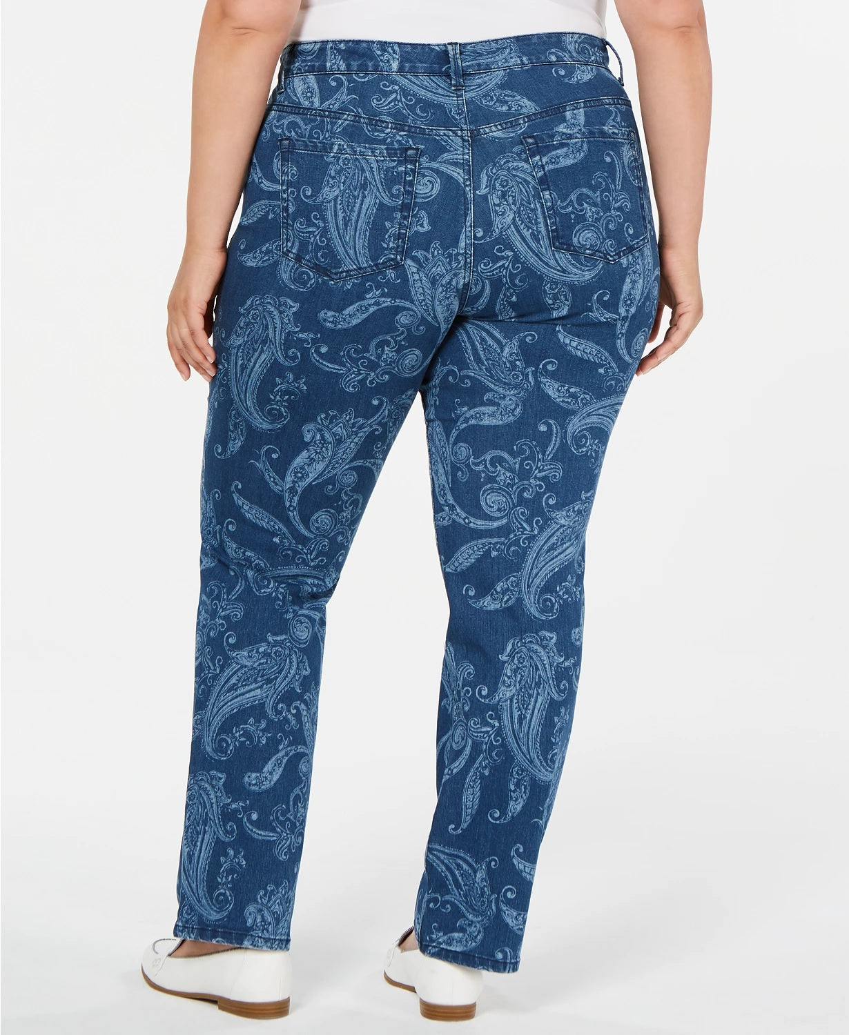 Calça jeans feminina plus size estampada, reta, azul, tamanho 14W, da Charter Club