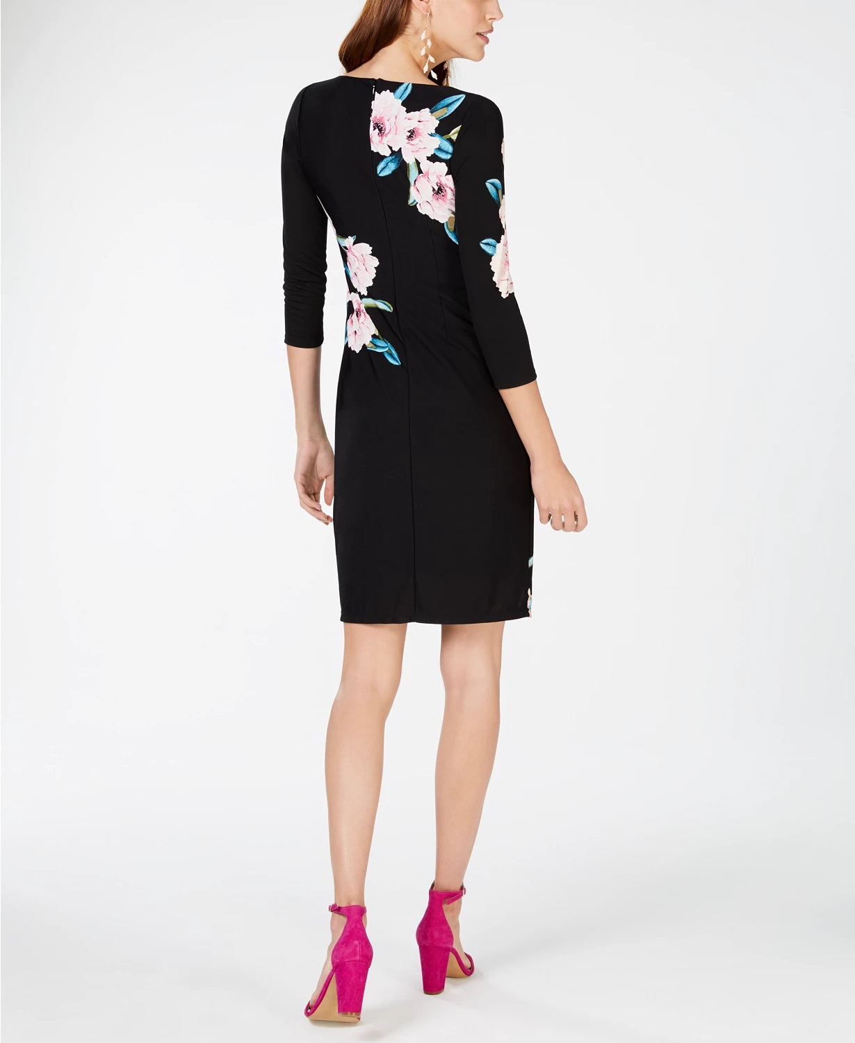 Vestido tubinho floral de manga comprida feminino INC International Concepts, preto, tamanho pequeno e pequeno