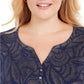 Karen Scott Top Henley estampado plus size feminino azul tamanho 0X
