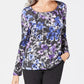 Karen Scott Blusa feminina pequena estampada com manga 3/4 roxa tamanho pequeno extragrande