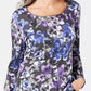 Karen Scott Blusa feminina pequena estampada com manga 3/4 roxa tamanho pequeno extragrande
