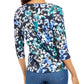 Karen Scott Blusa feminina pequena estampada com manga 3/4, azul, tamanho P/S, pequena