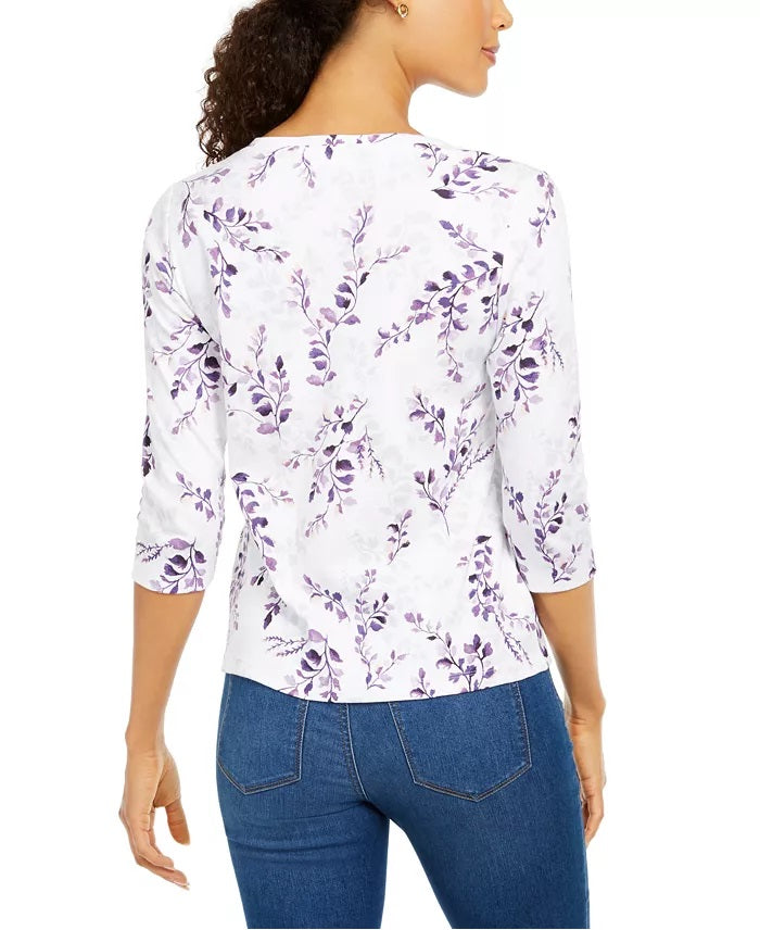 Karen Scott Blusa Feminina Estampada Manga 3/4 Azul Escuro Tamanho P